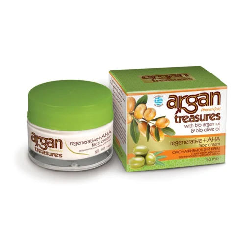 Argan Treasures Омолаживающий крем с органическим аргановым маслом и альфа-гидрокислотами (фруктовыми кислотами),  50 мл.