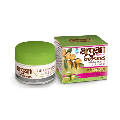 Argan Treasures Дневной антивозрастной крем с аргановым маслом, оливковым маслом и гиалуроновой кислотой, 50 мл.
